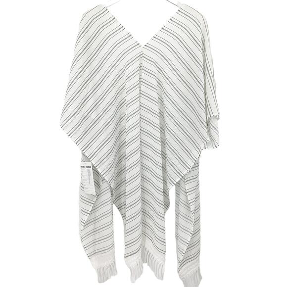 FORTUNE Swimwear Cover Up One Size Robin Fringe Open Front Waffle Crepe - Picture 6 of 7